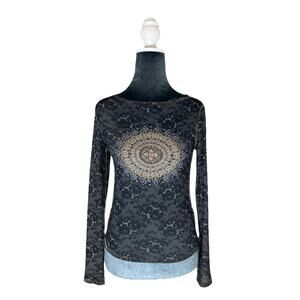 Vintage Y2K FANG Shirt Medallion Lace Metallic Flowers Whimsigoth Grunge Small